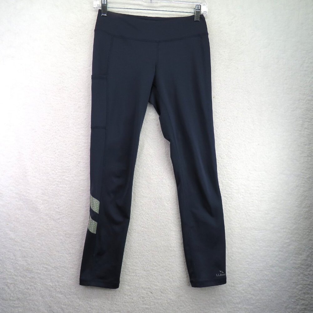 LL Bean Pants Girls Size 12 Navy Blue Active Leggings Athletic Reflective Dot